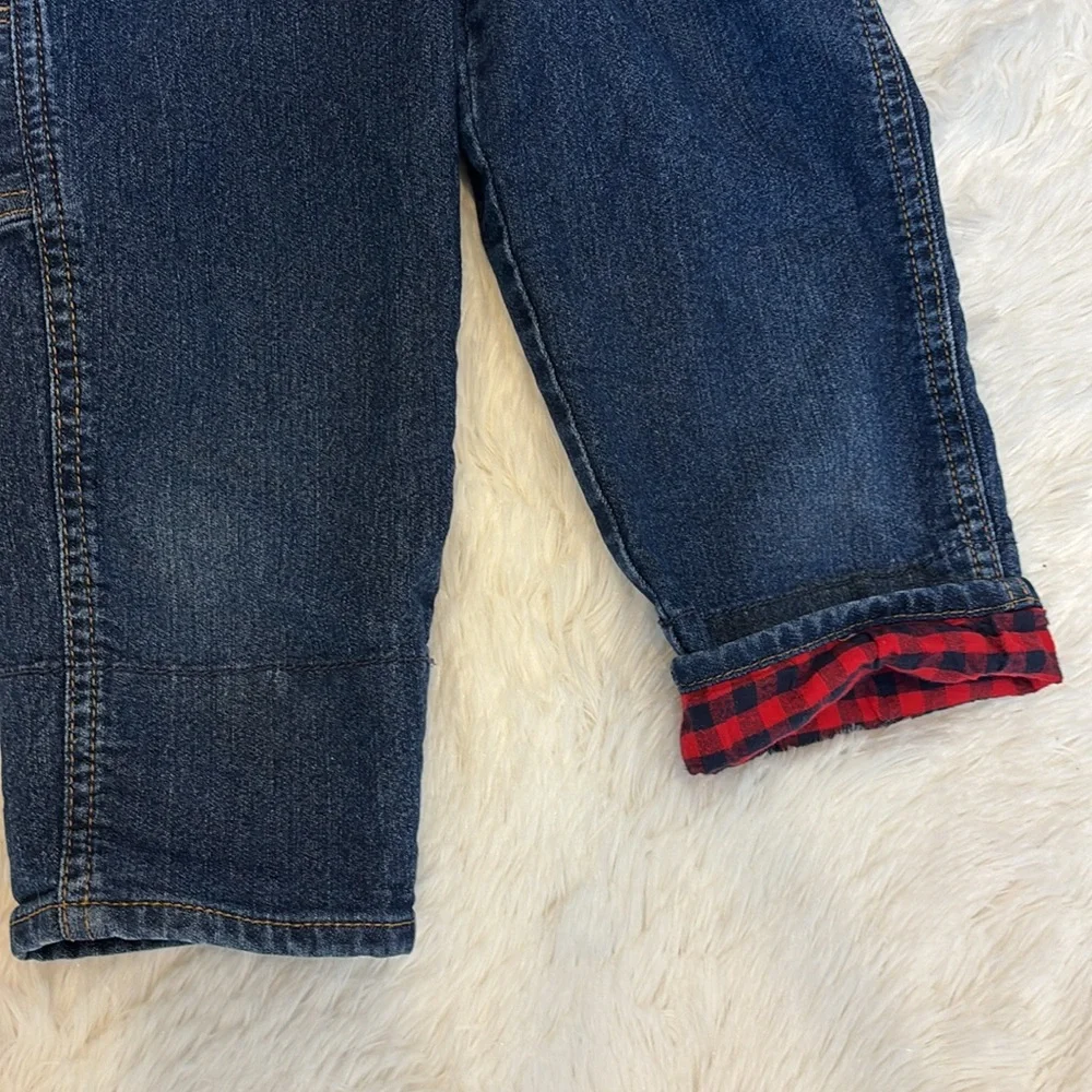 OshKosh B'gosh Toddler Denim Overall Red Plaid Lined at hem 5T